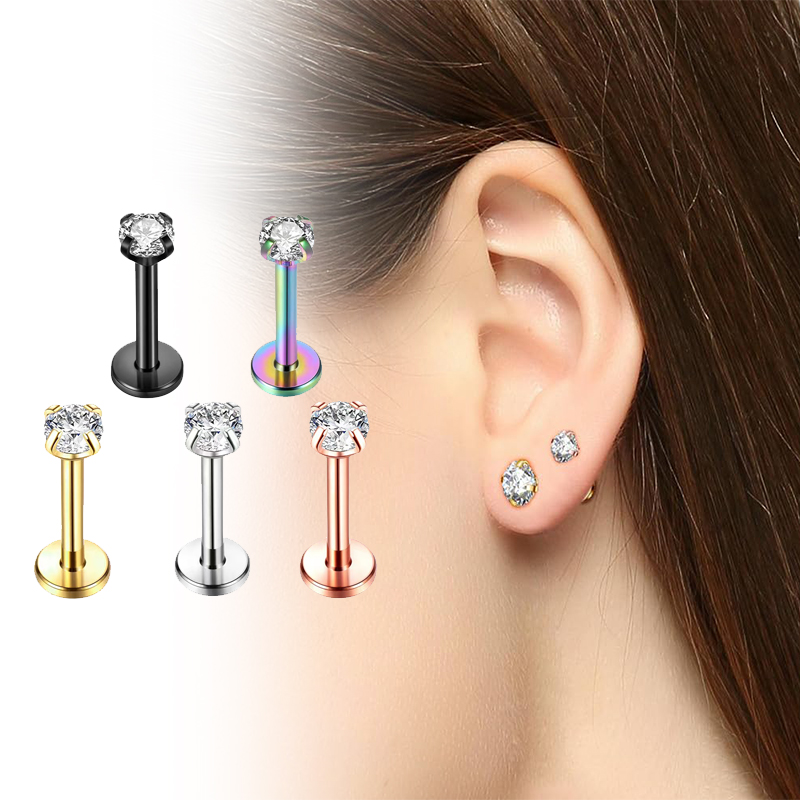 Body Jewelry Back - Kolczyki typu stud z cyrkonią sześcienną,