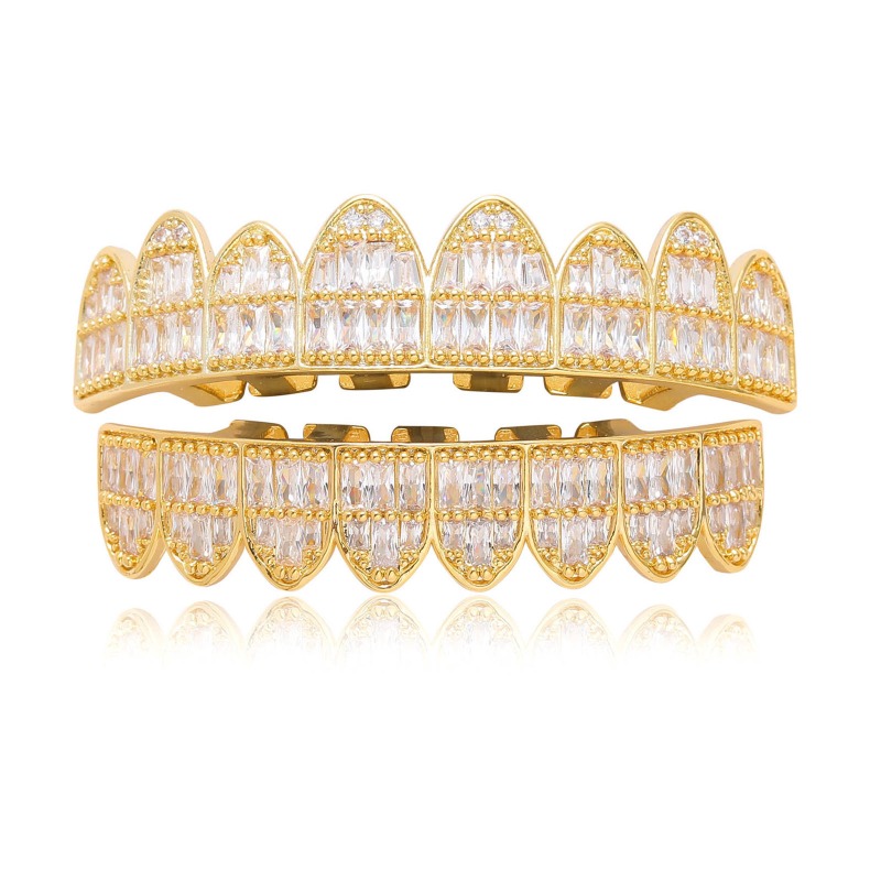 Body Jewelry Real Gold - Hiphop oblodzony T kwadratowy cyrkon ząb