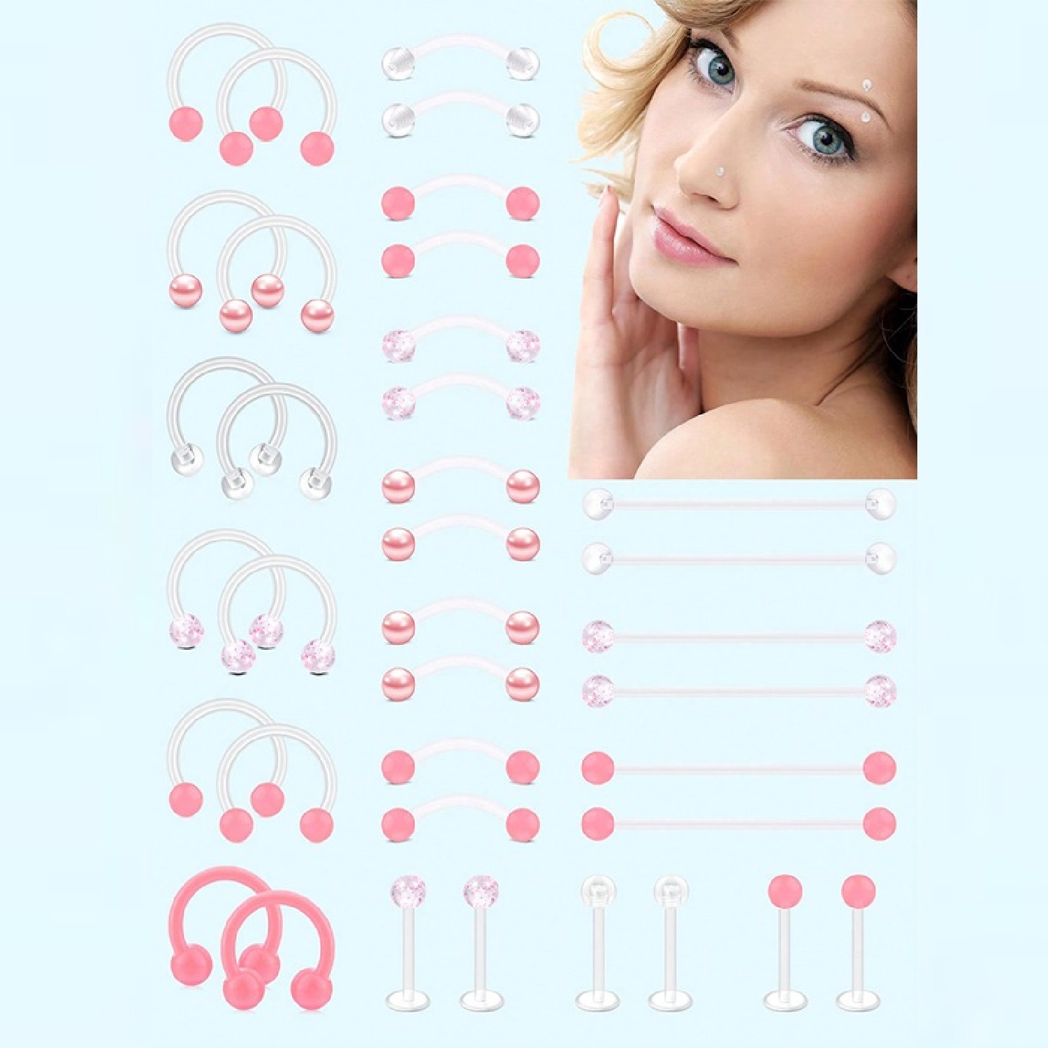 Body Jewelry Vertical Labret - 12 sztuk Przeczyste różowe Biżuteria Przemysłowa