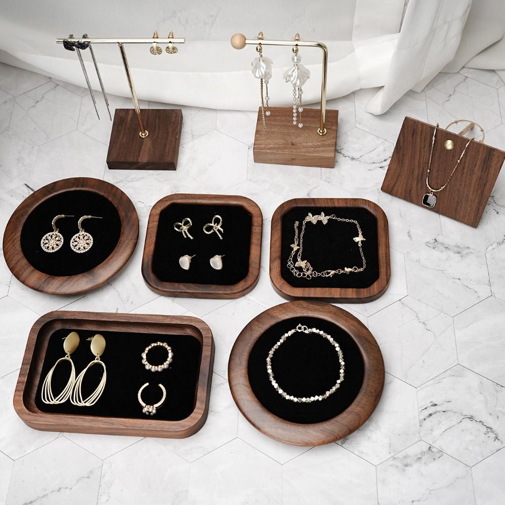 Body Jewelry Display - Prosta geometria drewniane pierścionki taca wykwintne