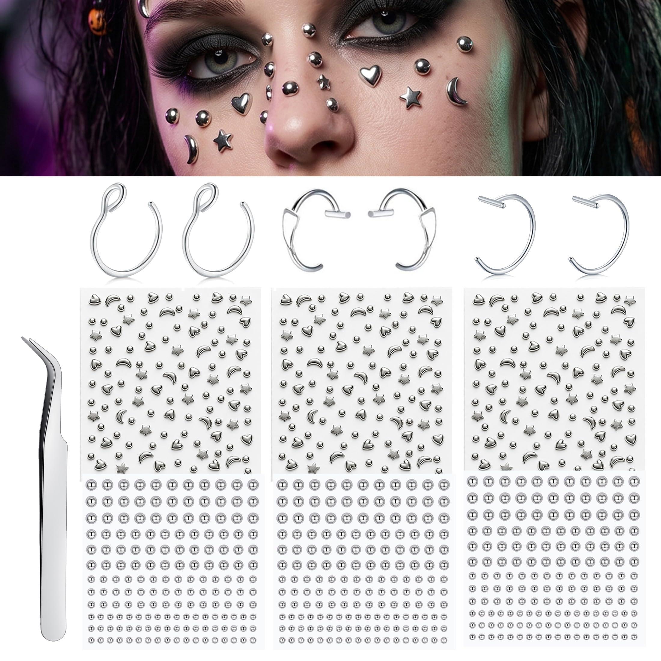 Body Jewelry Eyebrow - Sztuczne kolczyki, naklejane kuleczki na nos,