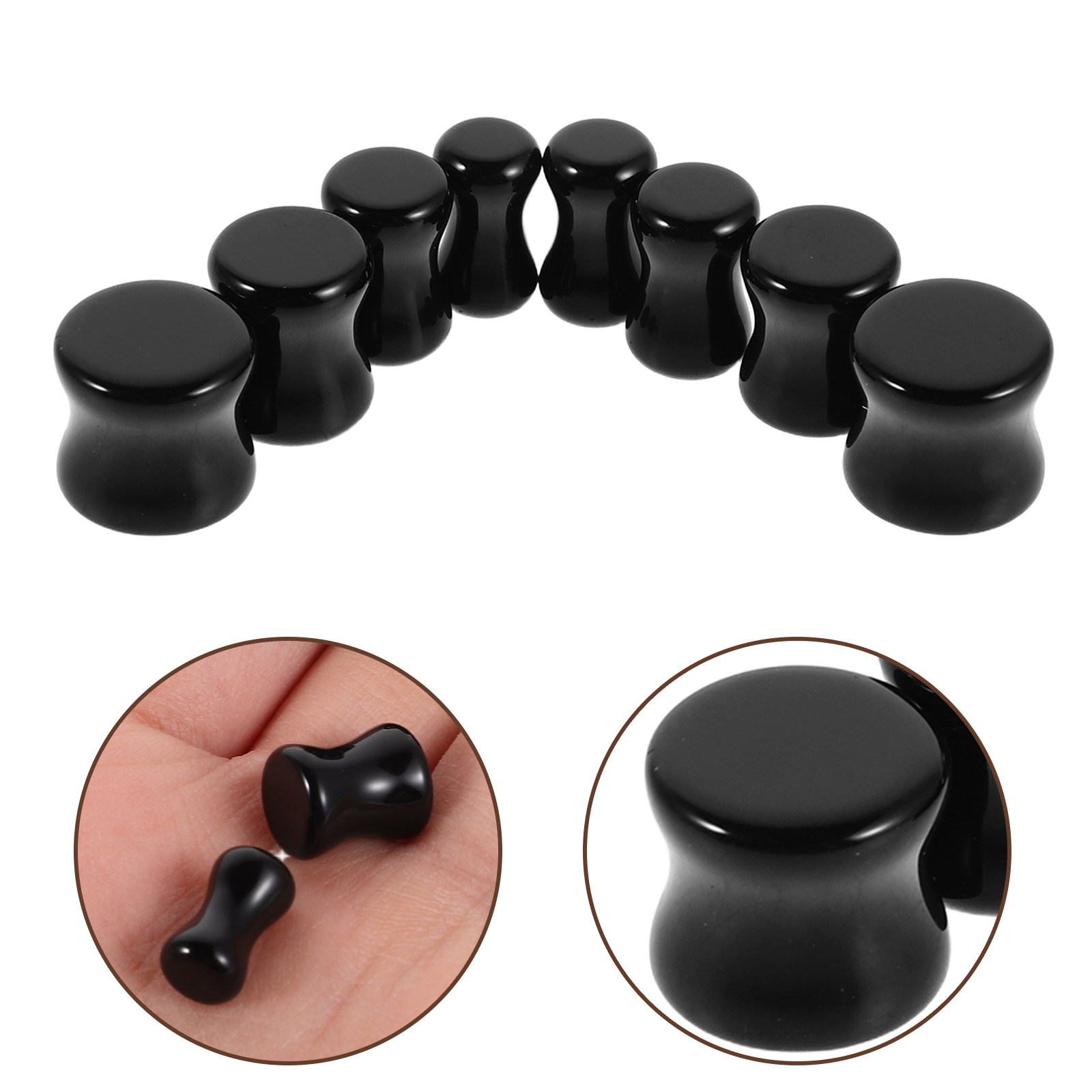Body Jewelry Gauge Sizes - 4 pary obsydianowych plugów do uszu,