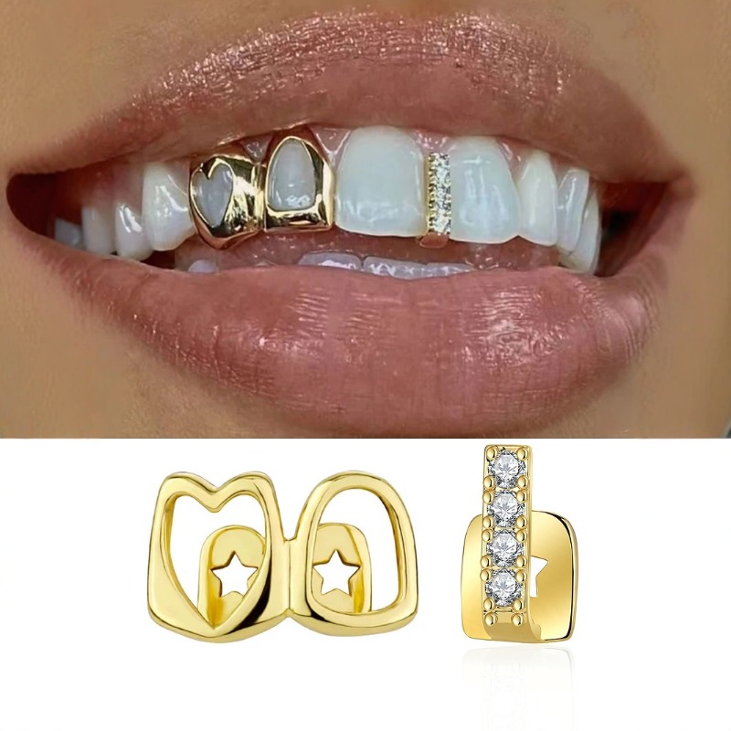 Body Jewelry Changing Kit - Złote Grillz - Zestaw biżuterii na