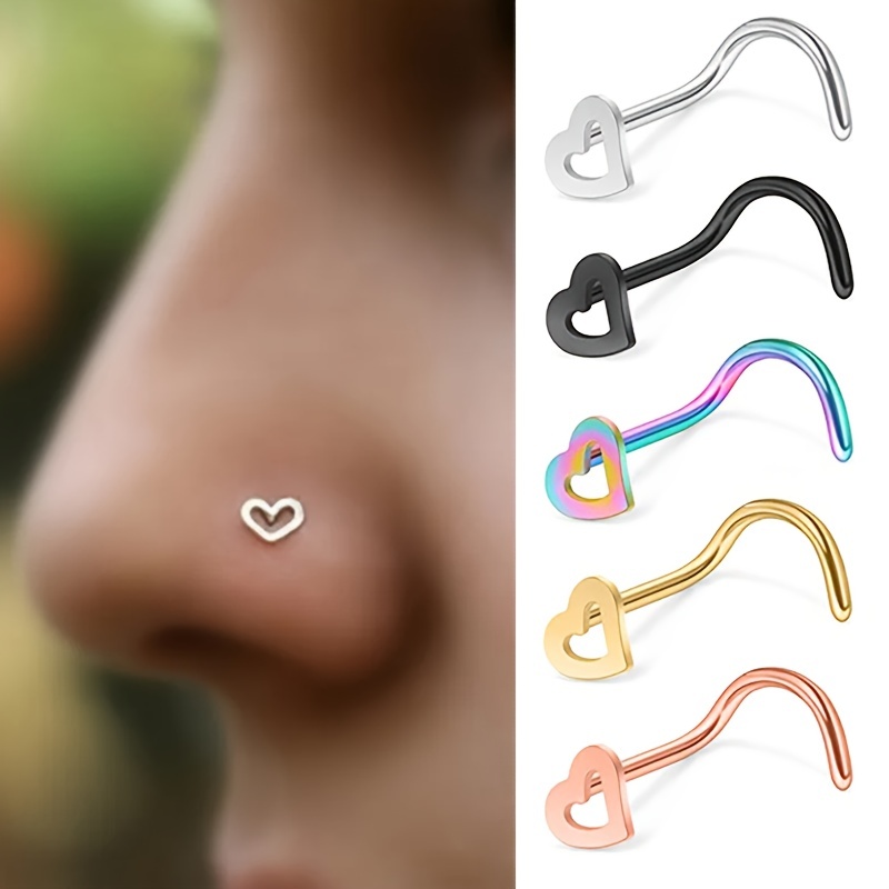 5 sztuk Hollow Heart Nose Stud – Nostril Screw Pin recenzja i cena