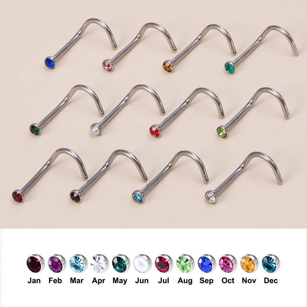 12PCS Birthstone CZ Nose Stud  – Nostril Screw Pin recenzja i cena