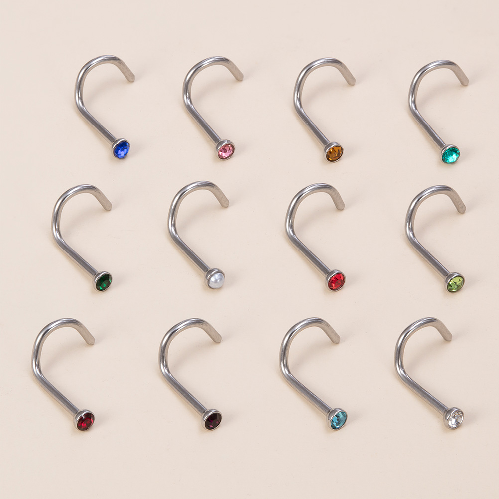 12PCS Birthstone CZ Nose Stud  – Nostril Screw Pin recenzja i cena